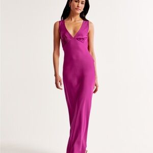 A&F • Plunge Cowl Back Maxi Dress • Fuchsia Pink • Size M